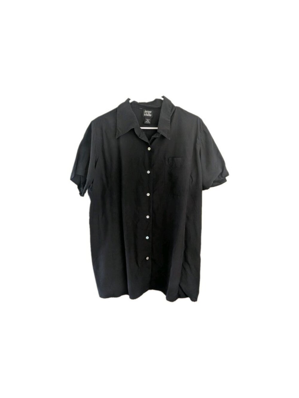 Jacque & KoKo 100 Silk Short Sleeve Button Down Shirt 18 20 XL Black Blouse